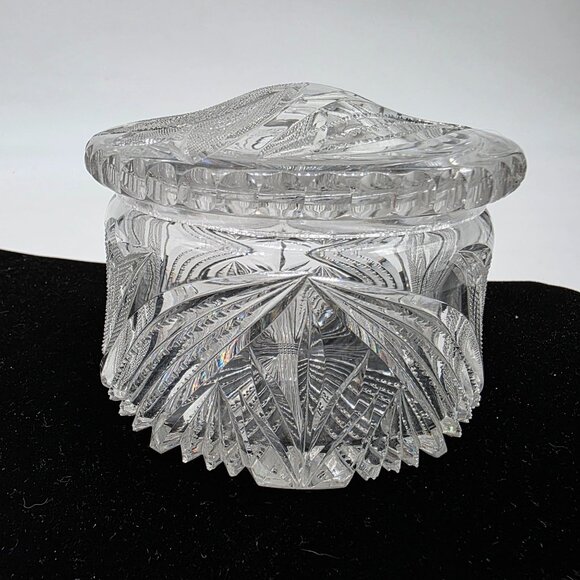 Vintage Clear Cut Glass Candy Jar With Lid Tulip 3" High 4.25" Diameter - Picture 7 of 14